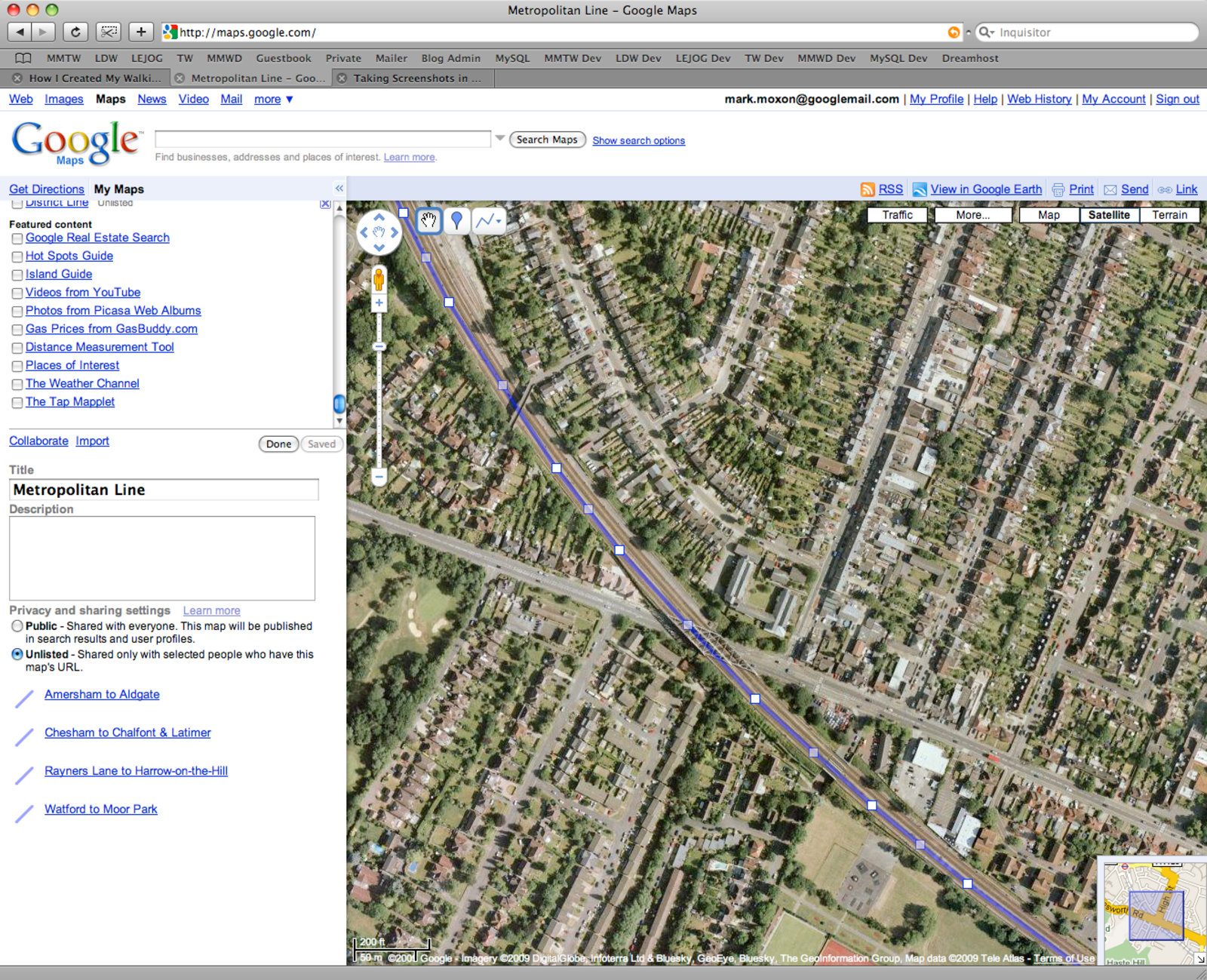 A screenshot showing a route being edited in Google My Maps