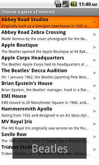 Searching for places of interest in the Tubewalker Android application