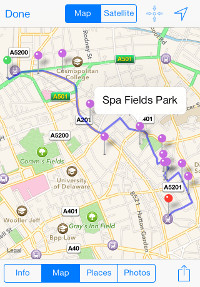 A route map in the Tubewalker iPhone application