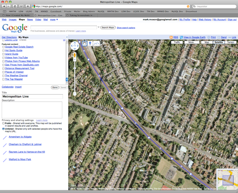 A screenshot showing a route being edited in Google My Maps