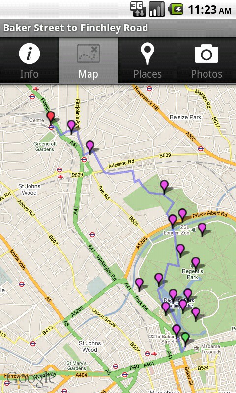 A route map in the Tubewalker Android application