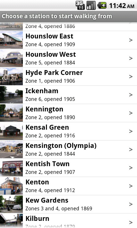 A list of all the Tube stations in the Tubewalker Android application