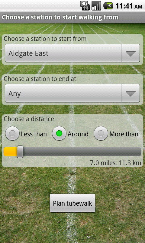 The tubewalk planner in the Tubewalker Android application