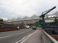 Waterloo station in the background, with the Waterloo & City crane on the right