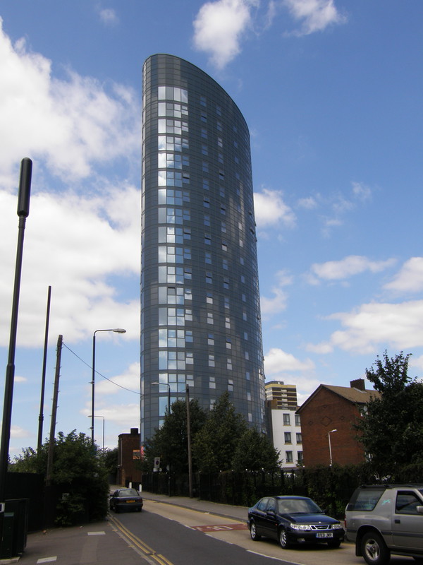 A modern residential block overlooking the Olympic Park