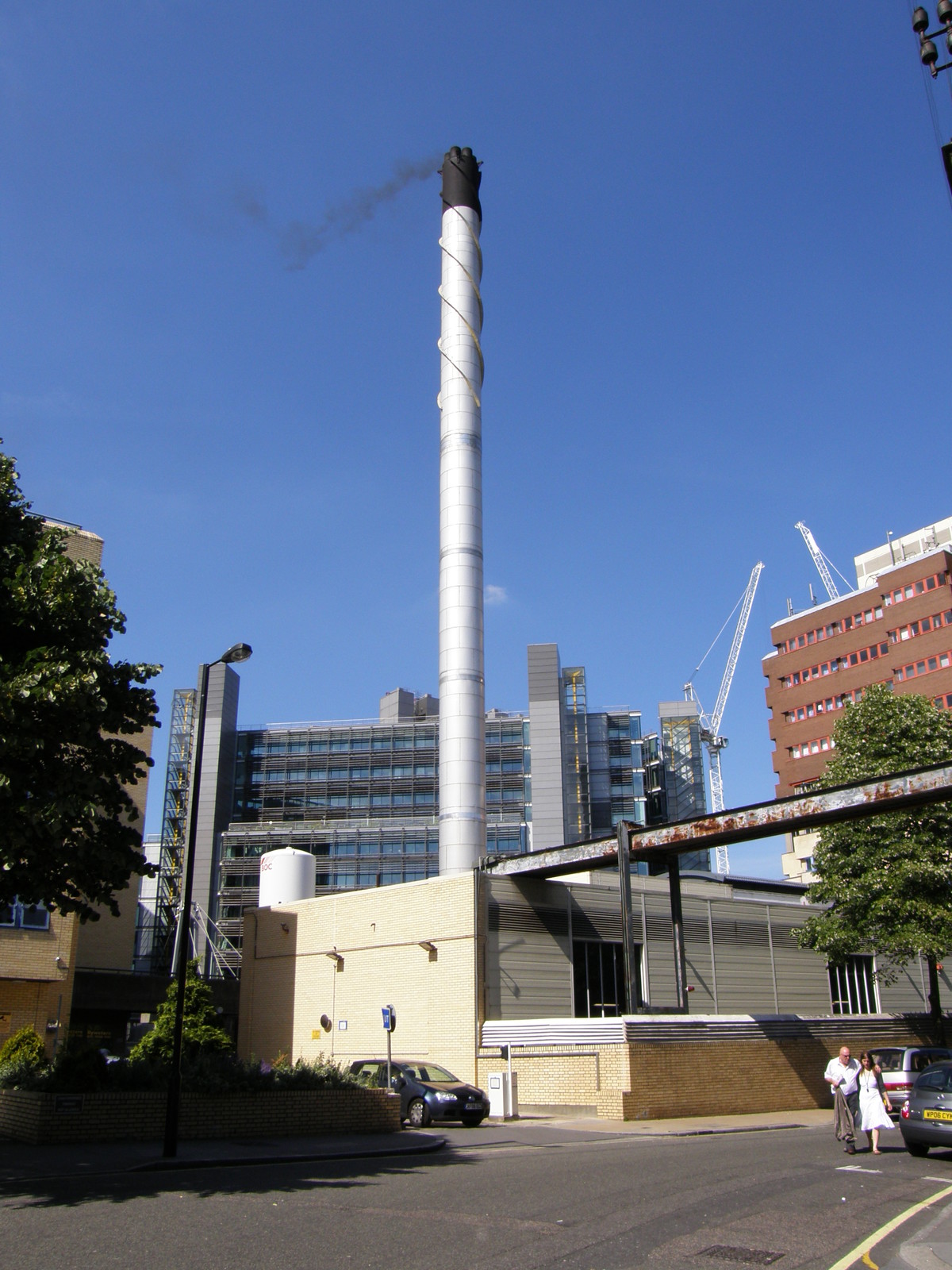 The incinerator at St Mary's Hospital, with Paddington Basin in the background