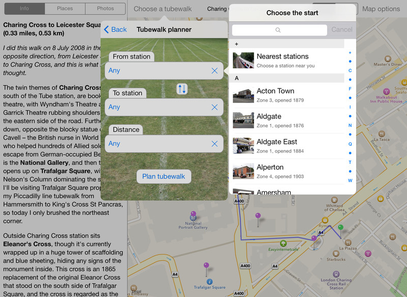 The tubewalk planner in the Tubewalker iPad application