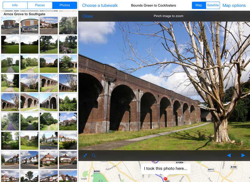 Viewing photos from a walk in the Tubewalker iPad application