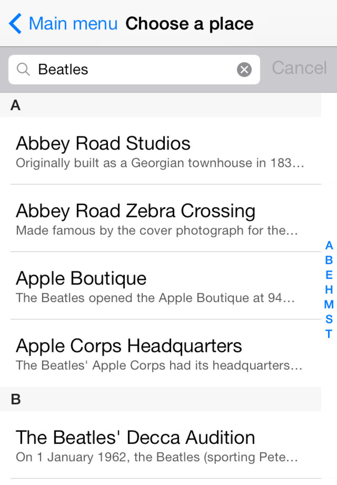 Searching for places of interest in the Tubewalker iPhone application
