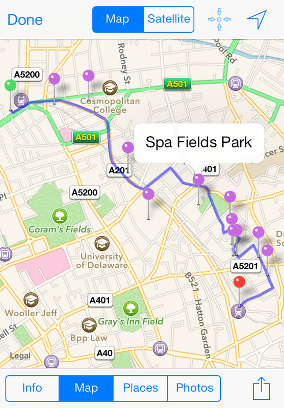 A route map in the Tubewalker iPhone application