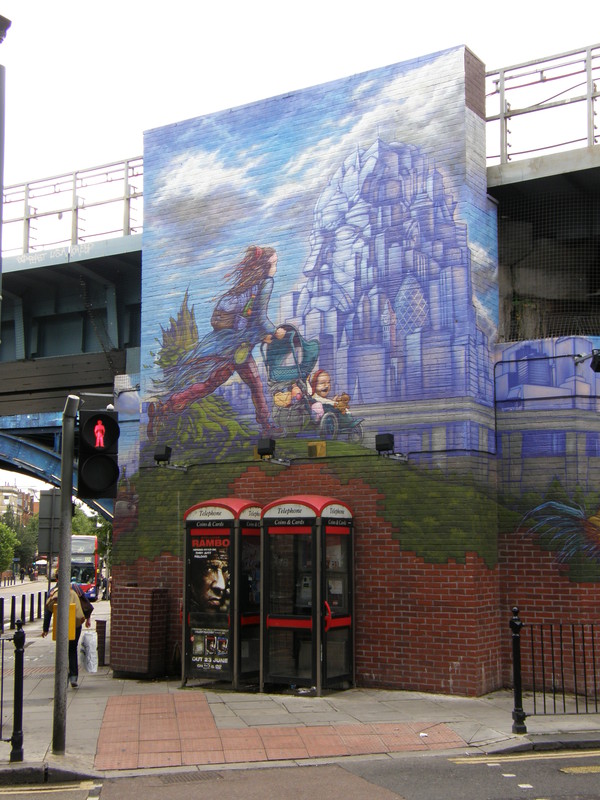 Part of the mural under the bridges at Kilburn station