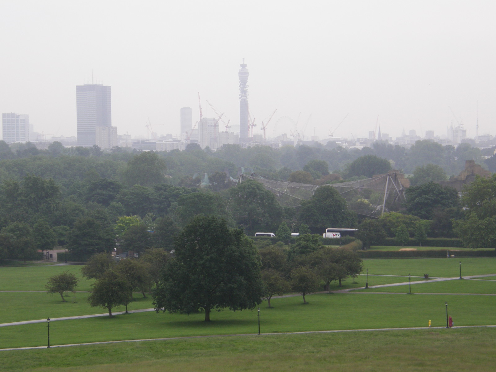A rainy London skyline from Primrose Hill