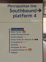 A map showing the Metropolitan line from Aldgate to Finchley Road