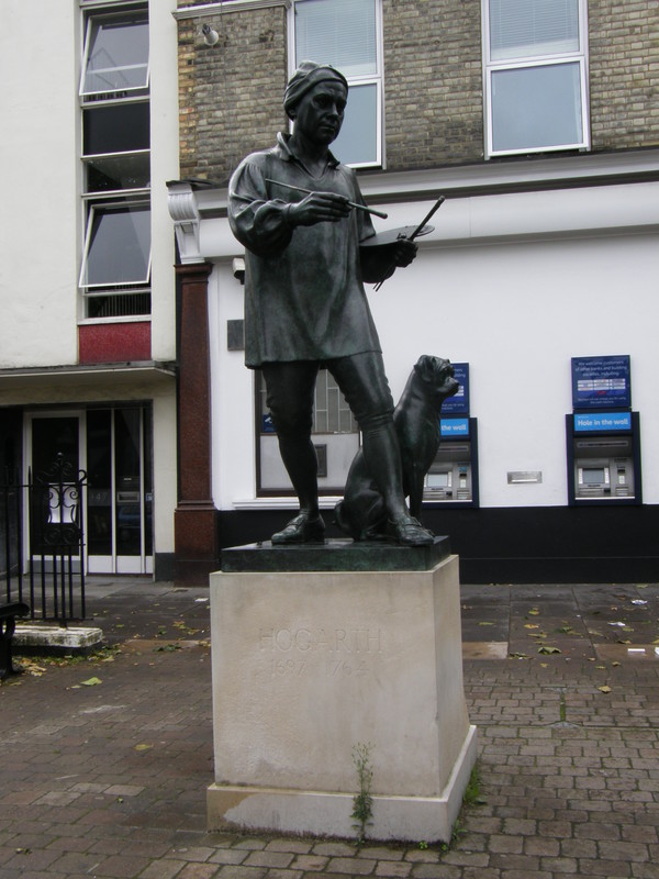 The statue of William Hogarth on Chiswick High Road