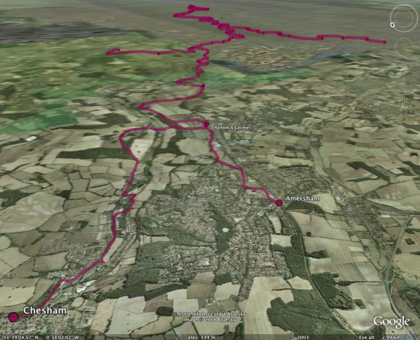 Google Earth showing the Metropolitan line