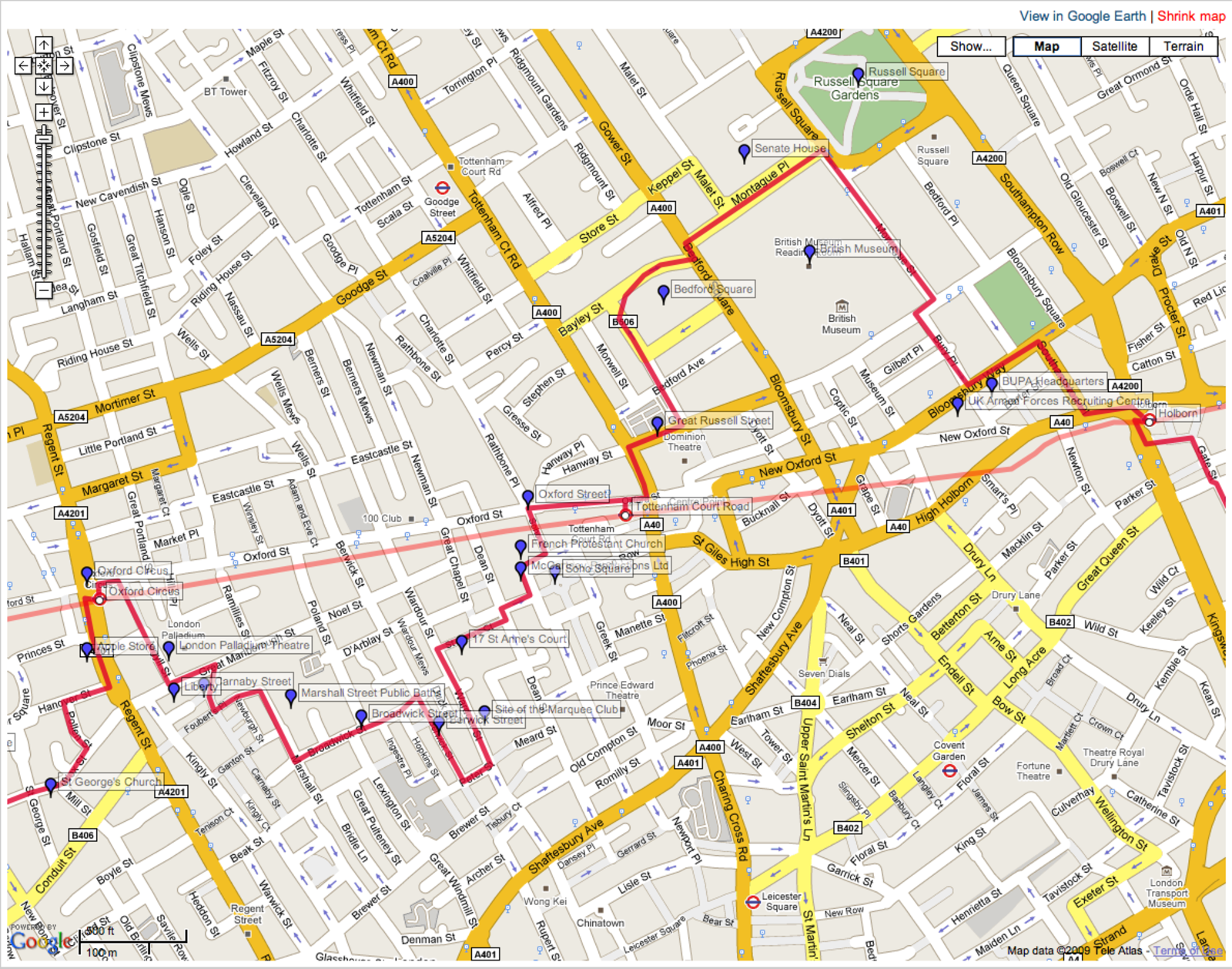 A screenshot showing a tubewalking route